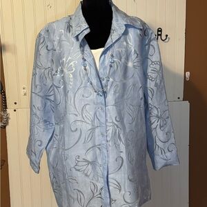 NWT Alfred Dunner Light Blue Floral Button-Up Blouse size lg
